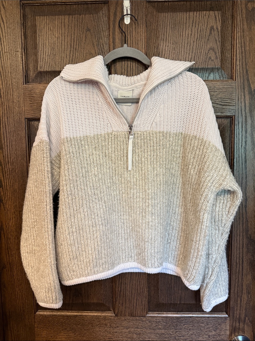 Varley The Willard Half-Zip Sweater - Cream & Light Gray Size Small